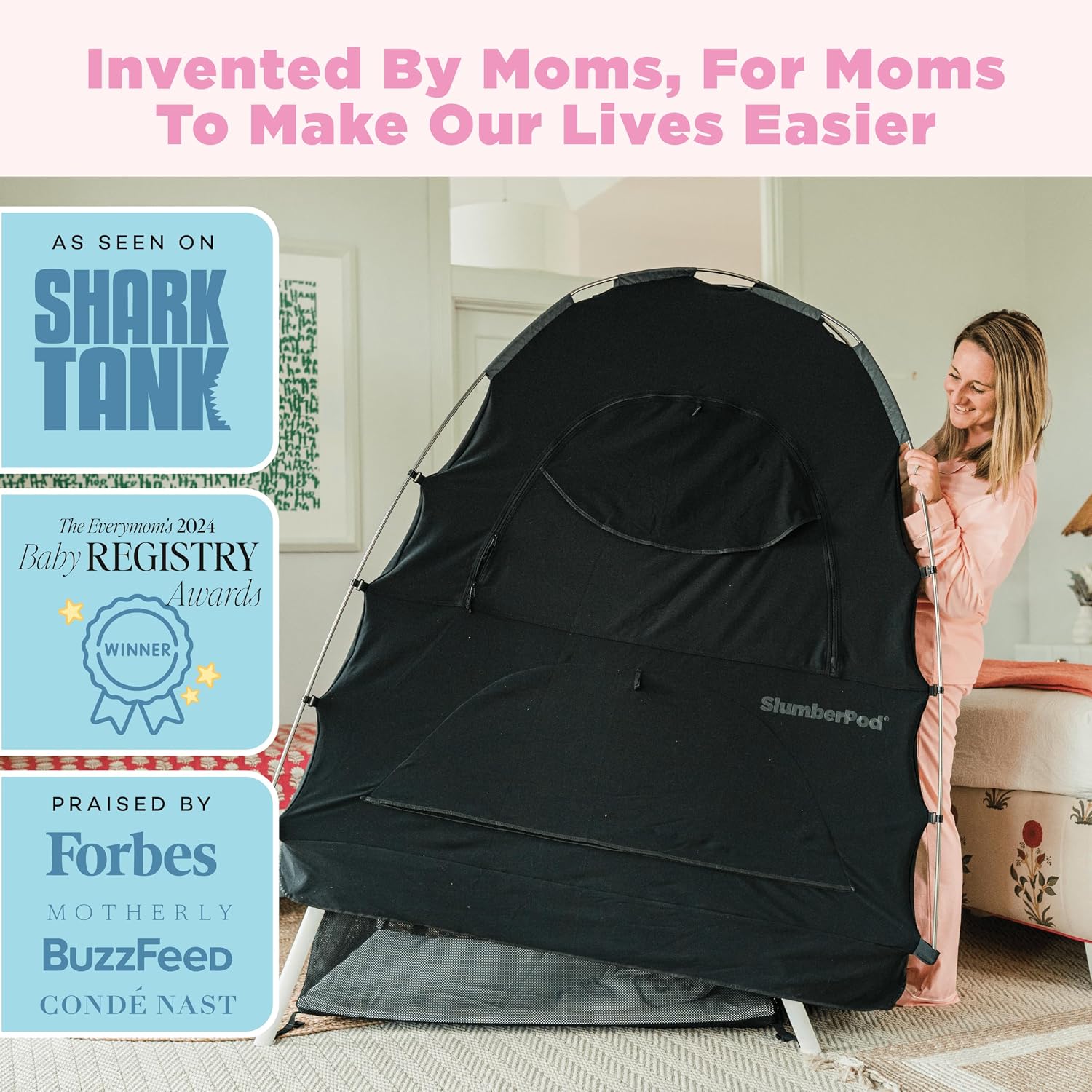 SlumberPod The Original Blackout Sleep Tent for Pack N Play & Mini Crib | Sleep Pod for Babies & Toddlers, Blocks 99% Light, Includes Monitor & Fan Pouches, Bottomless, Shark Tank Featured, Black