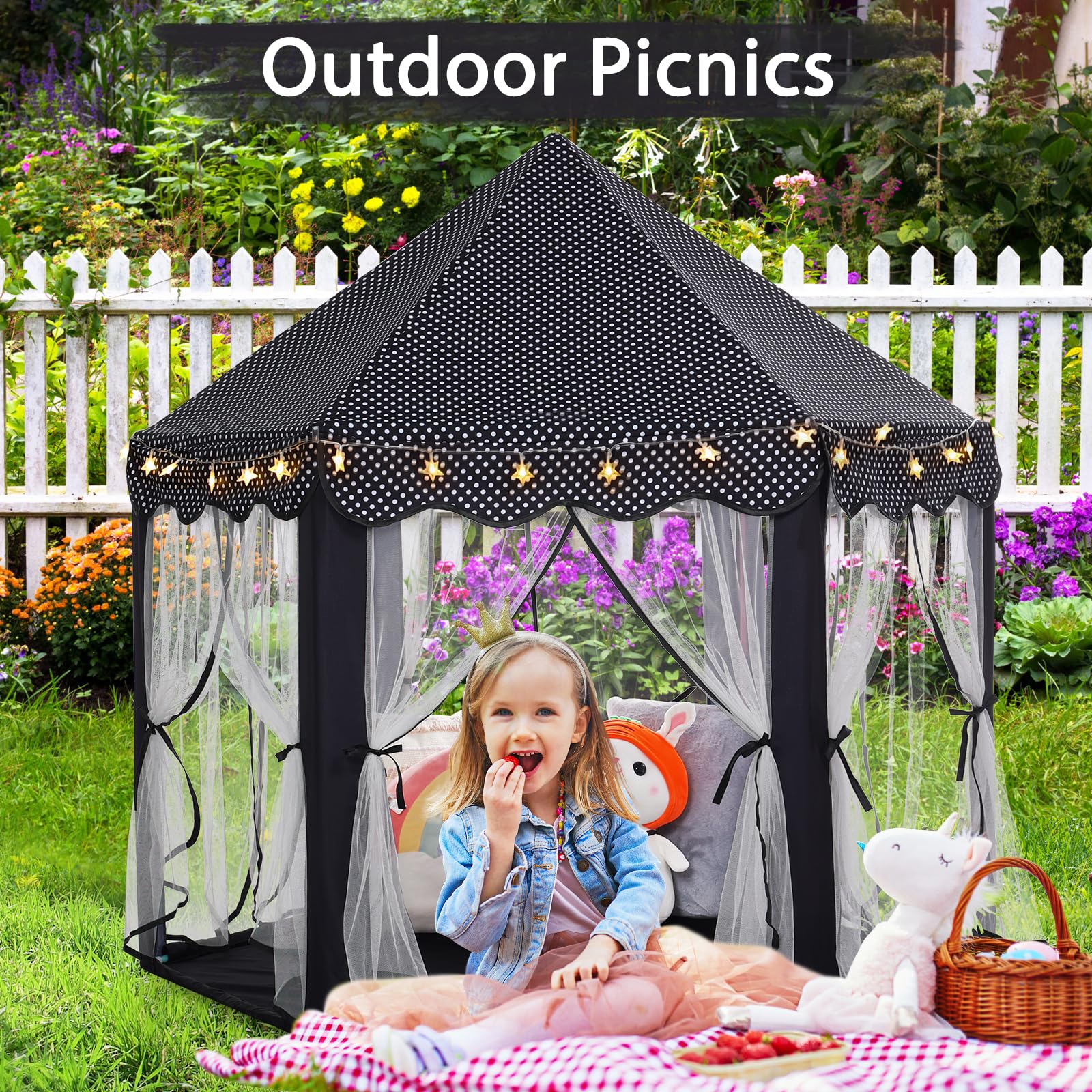 Princess Tent Girls Large Playhouse Kids Castle Play Tent with Star Lights Toy for Children Indoor and Outdoor Games, 55'' x 53'' (DxH)