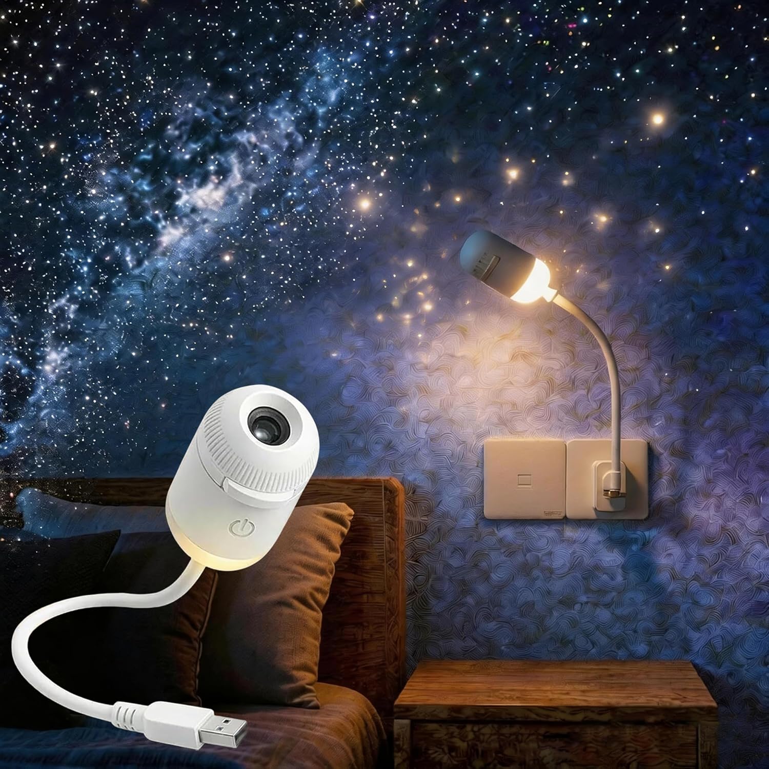 Galaxy Starry Sky Night Light Projector, 2-in-1 Portable with 12 Projection Films, 360° Adjustable Brightness Control Eye‑Caring LED Night Light for Kids Adults Bedroom Home Ceiling Car Decor Gift