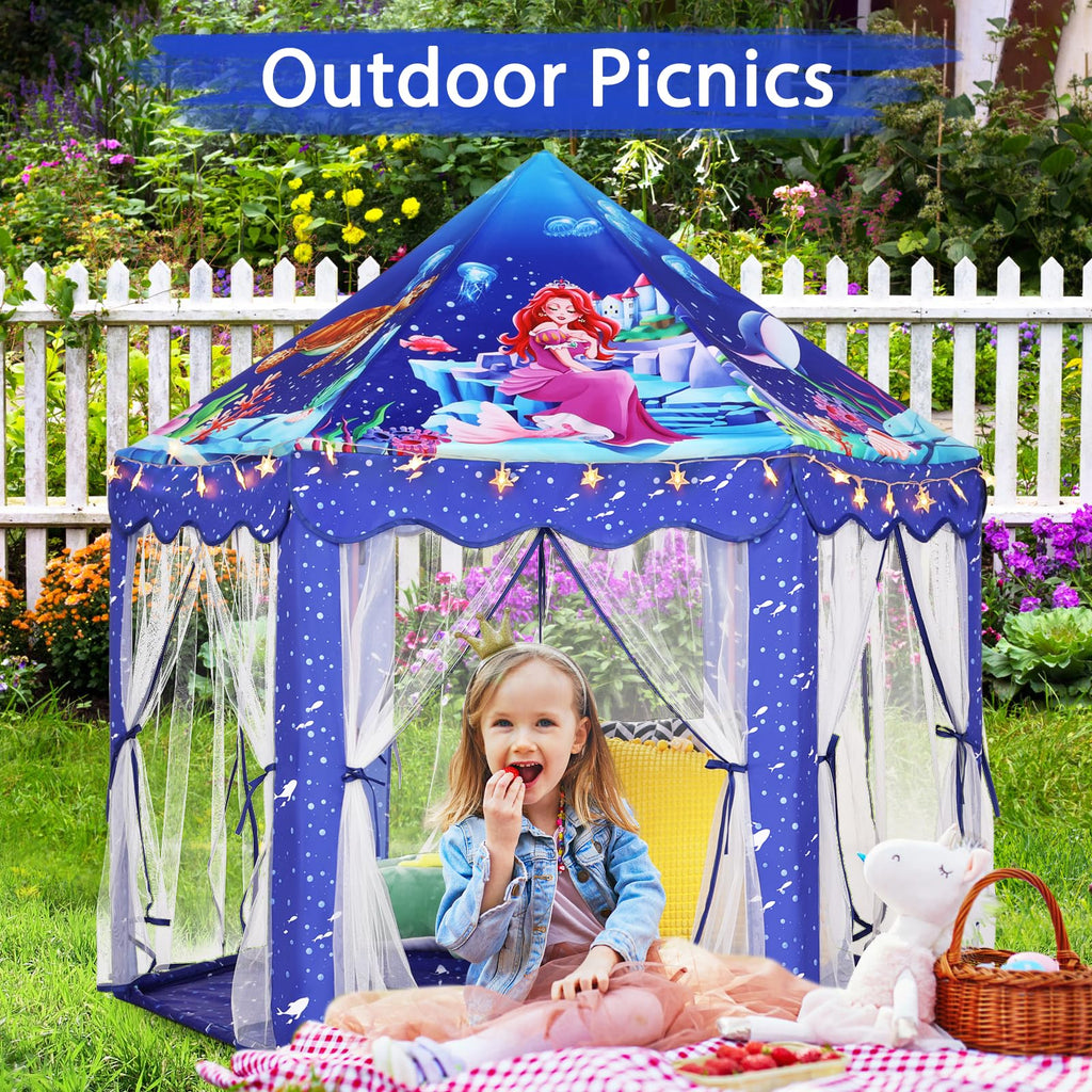 Princess Tent Girls Large Playhouse Kids Castle Play Tent with Star Lights Toy for Children Indoor and Outdoor Games, 55'' x 53'' (DxH)
