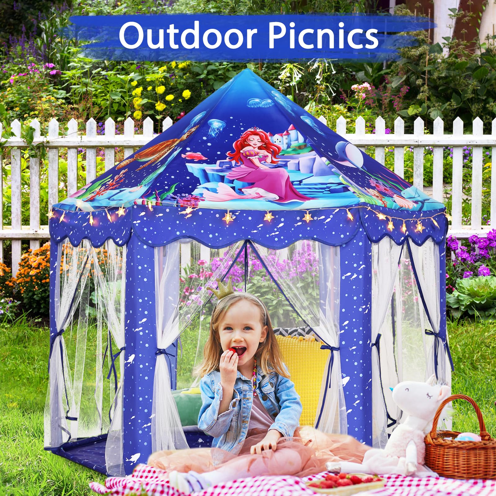Princess Tent Girls Large Playhouse Kids Castle Play Tent with Star Lights Toy for Children Indoor and Outdoor Games, 55'' x 53'' (DxH)