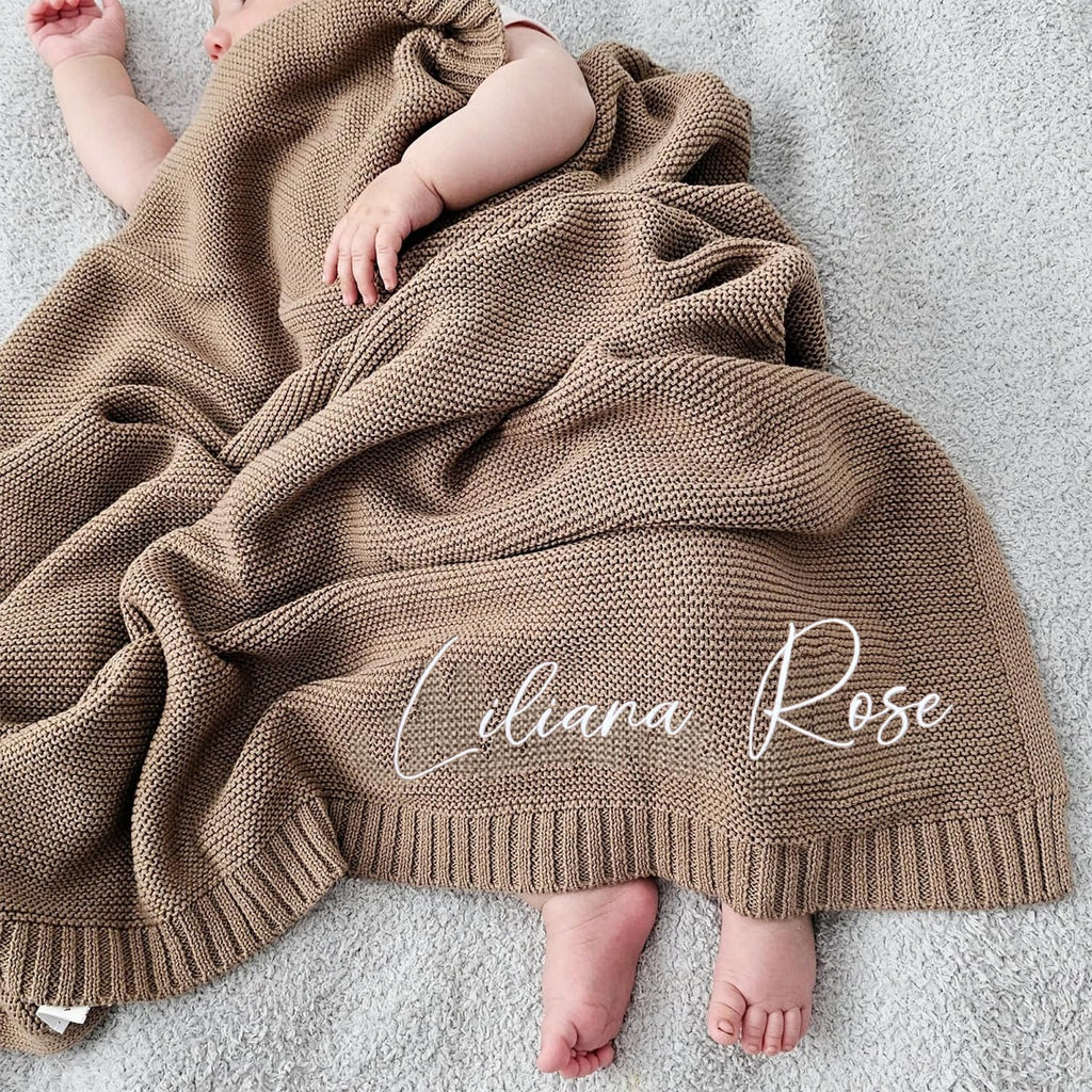 Luxury Personalized Name Baby Blanket, Hand-Embroidered Name Baby Blanket, Soft Breathable Cotton Knit Kids Blankets, Newborn Kid Gift, New Mom Gifts, Newborn Kids Girl & Boy Gift 10