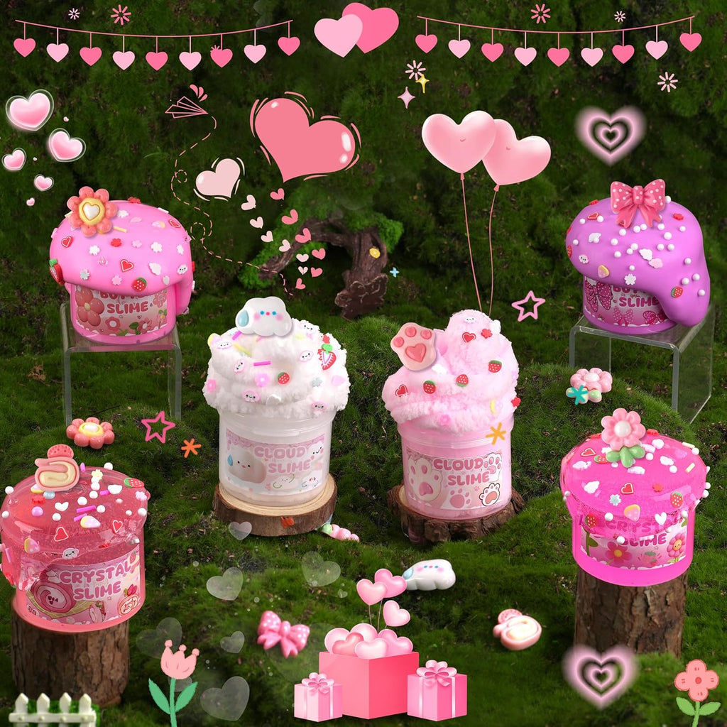 6-Pack Pink Slime Kit for Girls, Cloud Butter Squishy Birthday Gift Set